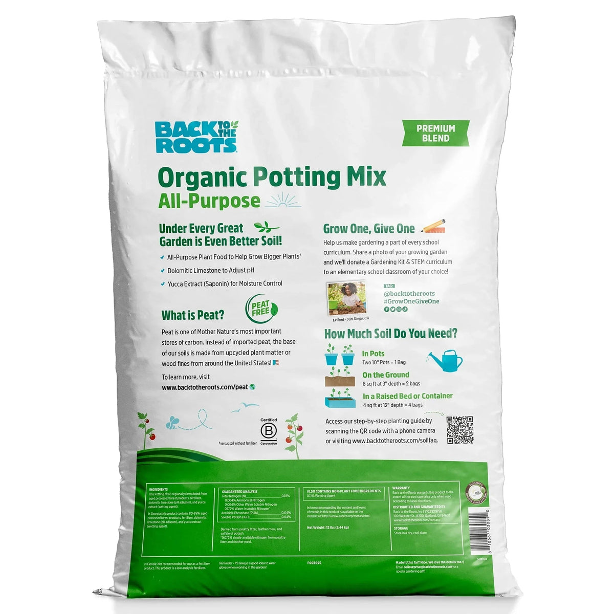 Back to the Roots Organic Potting Mix All-Purpose Premium Blend Soil, 1 cu ft