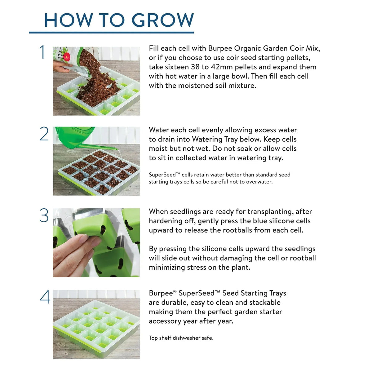 Burpee SuperSeed 16 XL Cell Seed Starting Tray - Reusable and Dishwasher Safe - Growing Tray for Seedlings and Plant Germination
