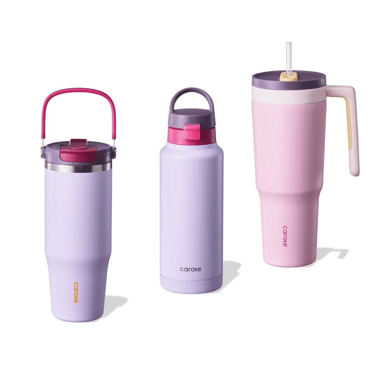 Carote 3pcs Insulated Stainless Steel Water Bottle and Tumbler Set with Straw/Handle, 34oz & 32oz*2, Blue