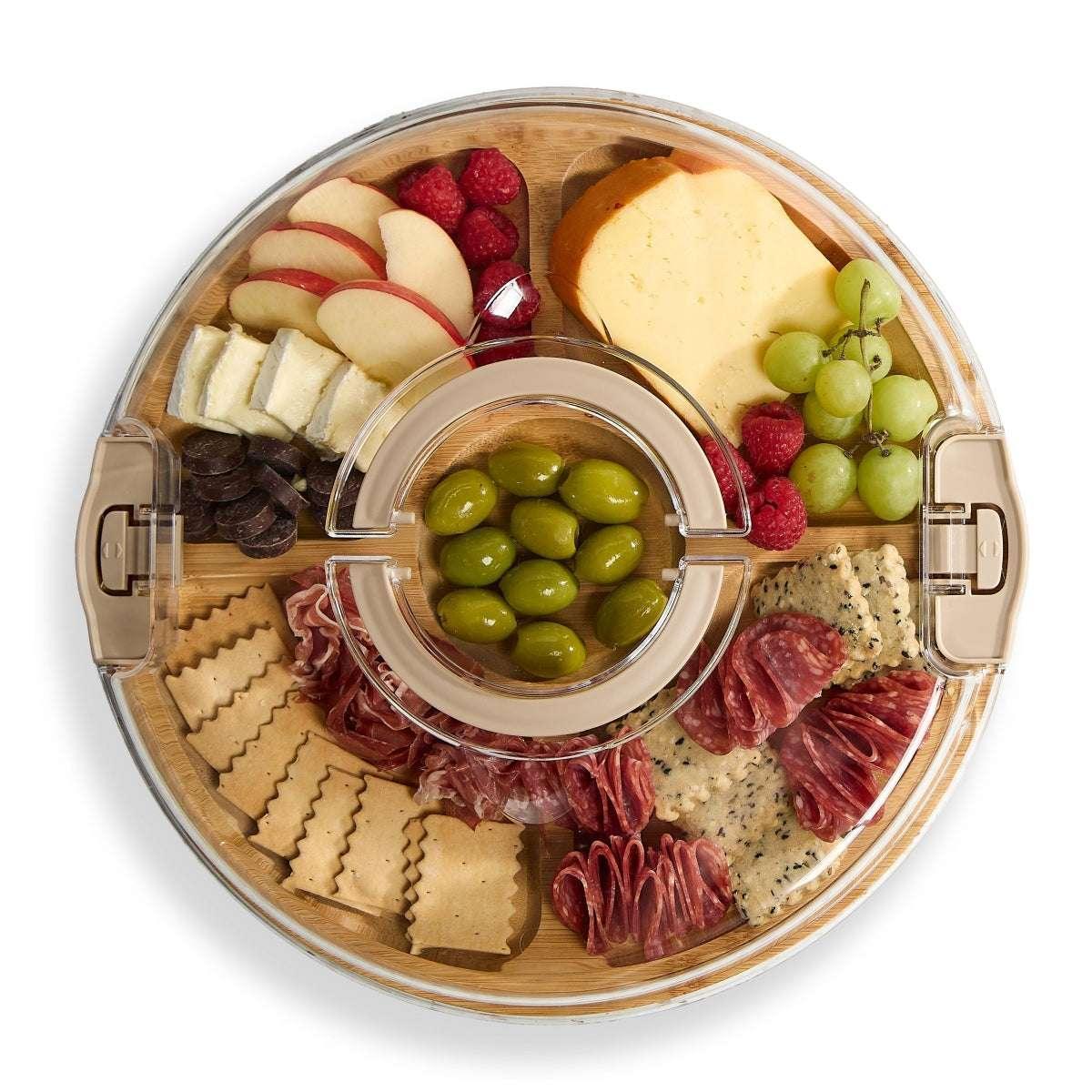 Cook With Color Rectangular Bamboo Cutting Board with Locking Lid, Dual-Function Charcuterie & Serving Board