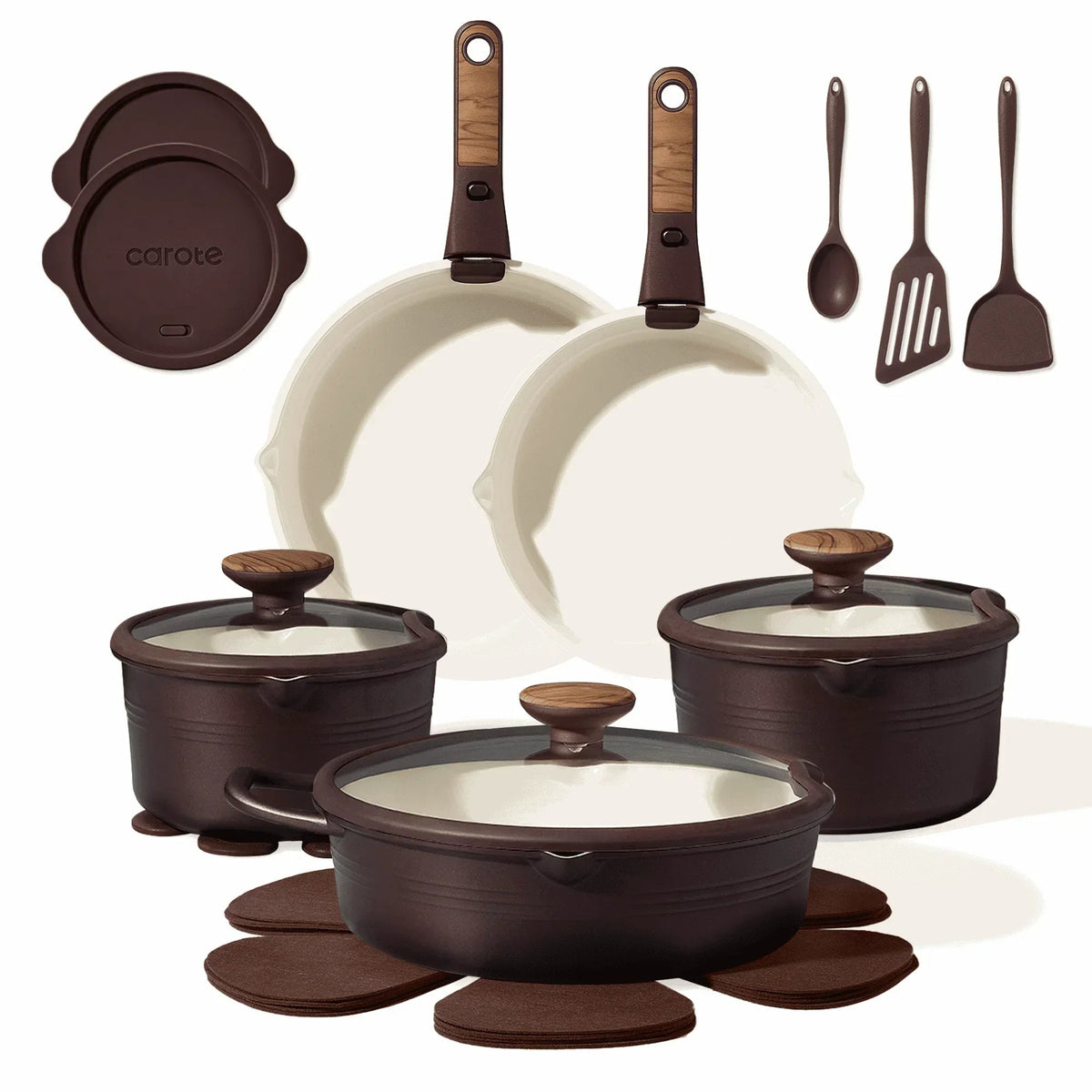 Carote 22 Pcs Ceramic Cookware Set, Pots and Pans Set with Detachable Handles, Oven Safe, Induction Cookware, Stackable Kitchen Cooking Set, Blue