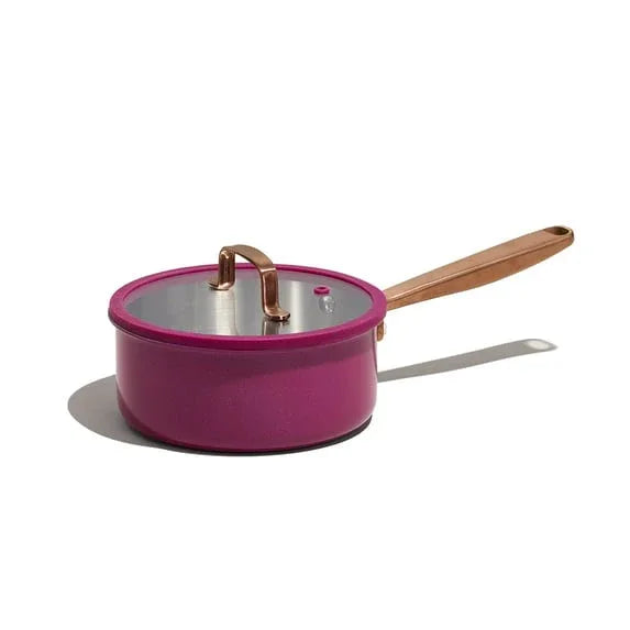 Carote 1.5QT & 3QT Tri-Ply Stainless Steel Saucepan Set with Lids, Small Induction Cooking Pot for Milk and Soup, Purple