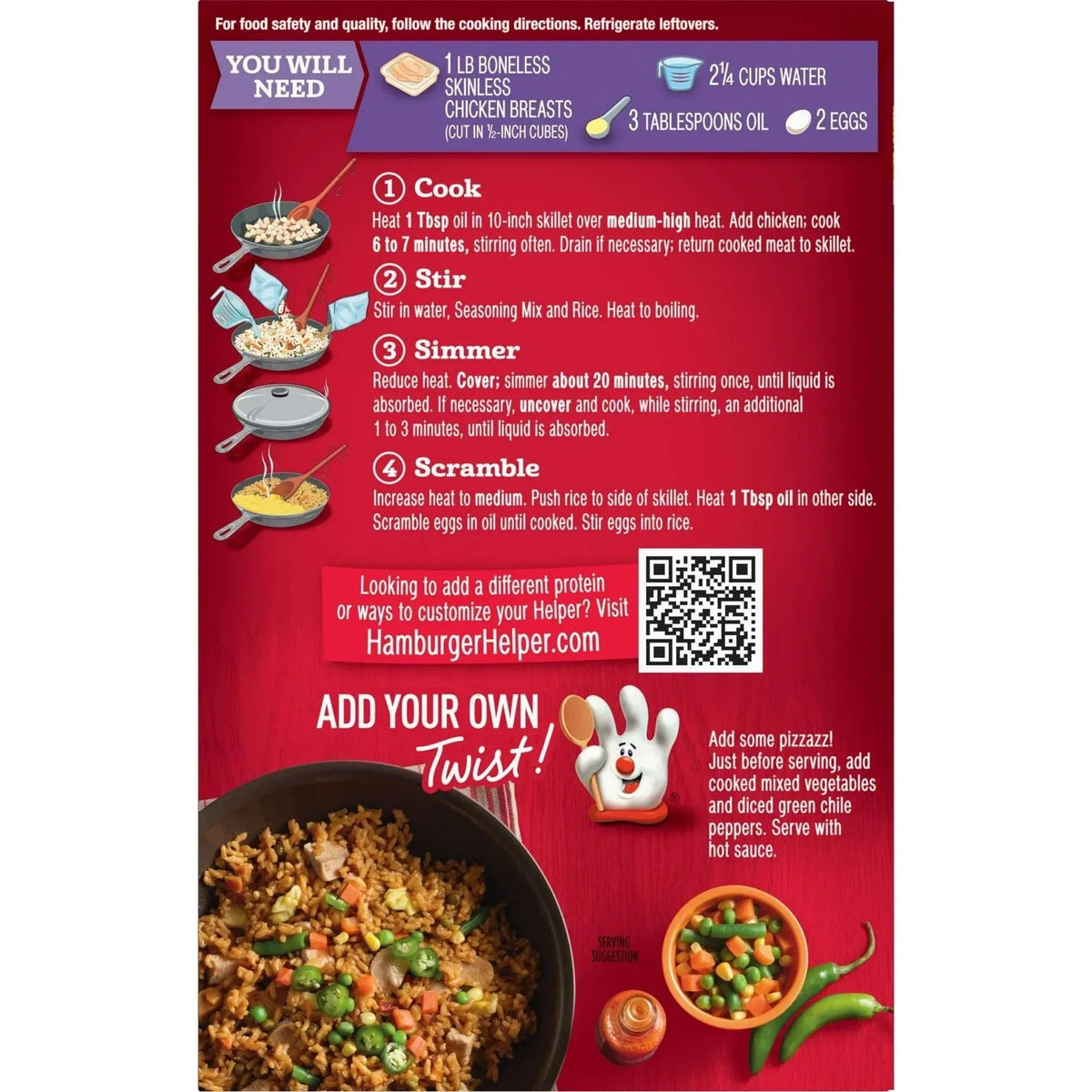 Chicken Helper Chicken Fried Rice Made with Real Vegetables, 7 Ounces Box