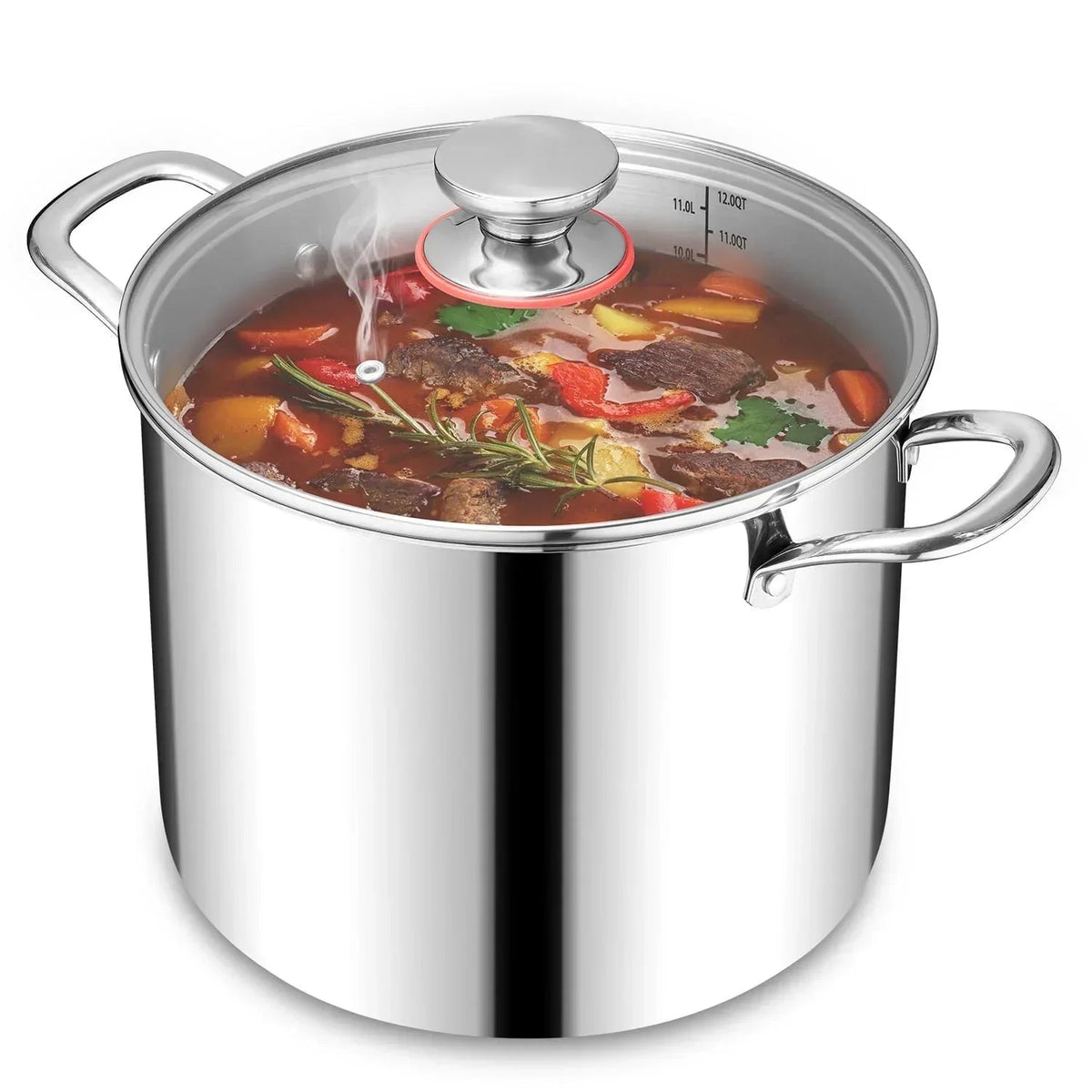 Coliware 6 QT Stainless Steel Stock Pot with Glass Lid , Cooking Soup Pot with 3-Ply Whole Clad for Home and Restaurant, Induction Cookware & Dishwasher Safe