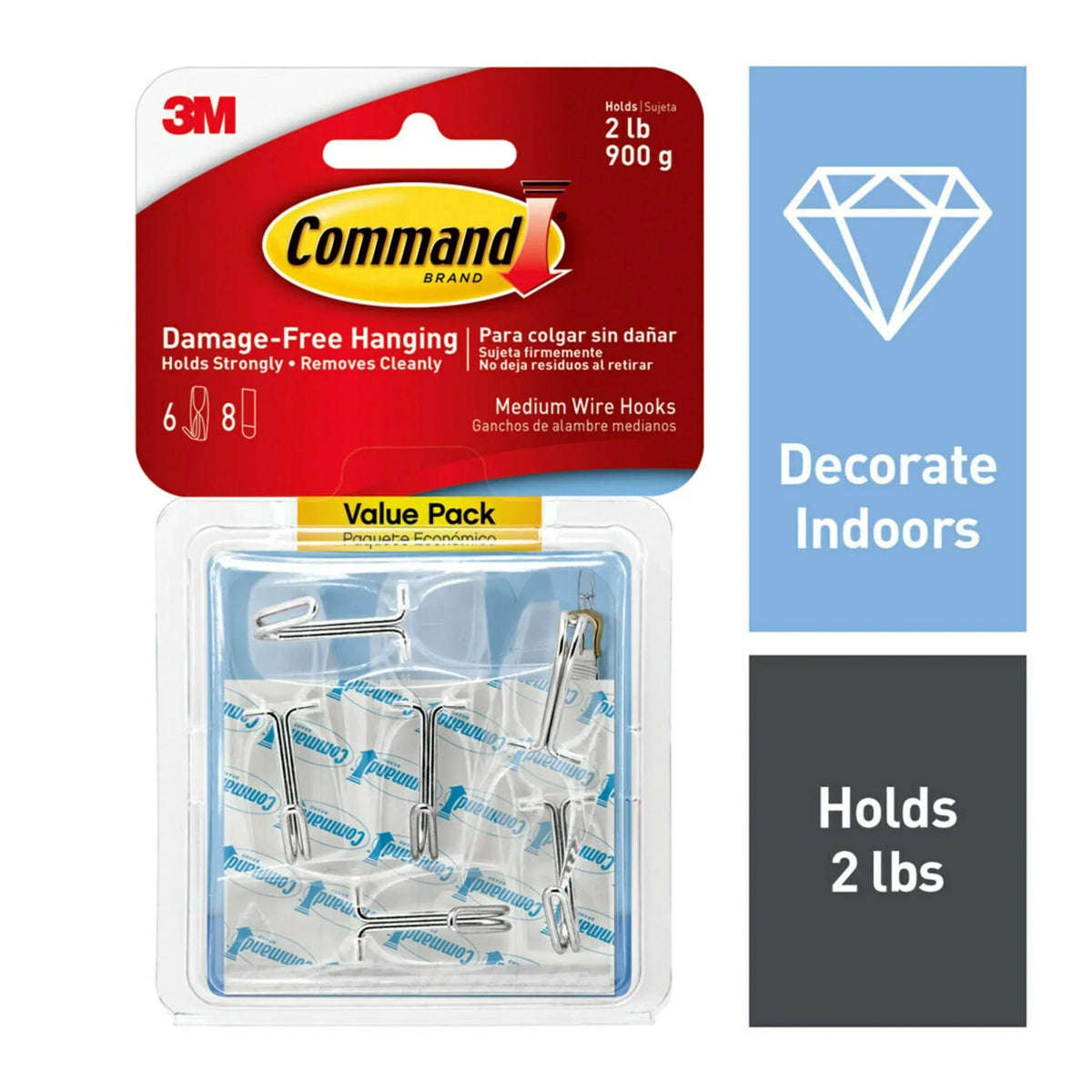 Command Wire Toggle Hooks, Clear, Medium, 2 Wall Hooks, Damage-Free Hanging