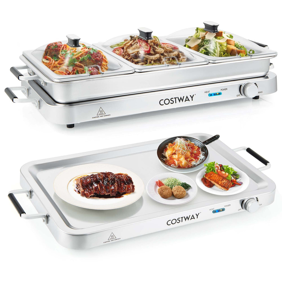 Costway Electric Buffet Server Food Warmer with 3 Removable Trays Adjustable Tempered