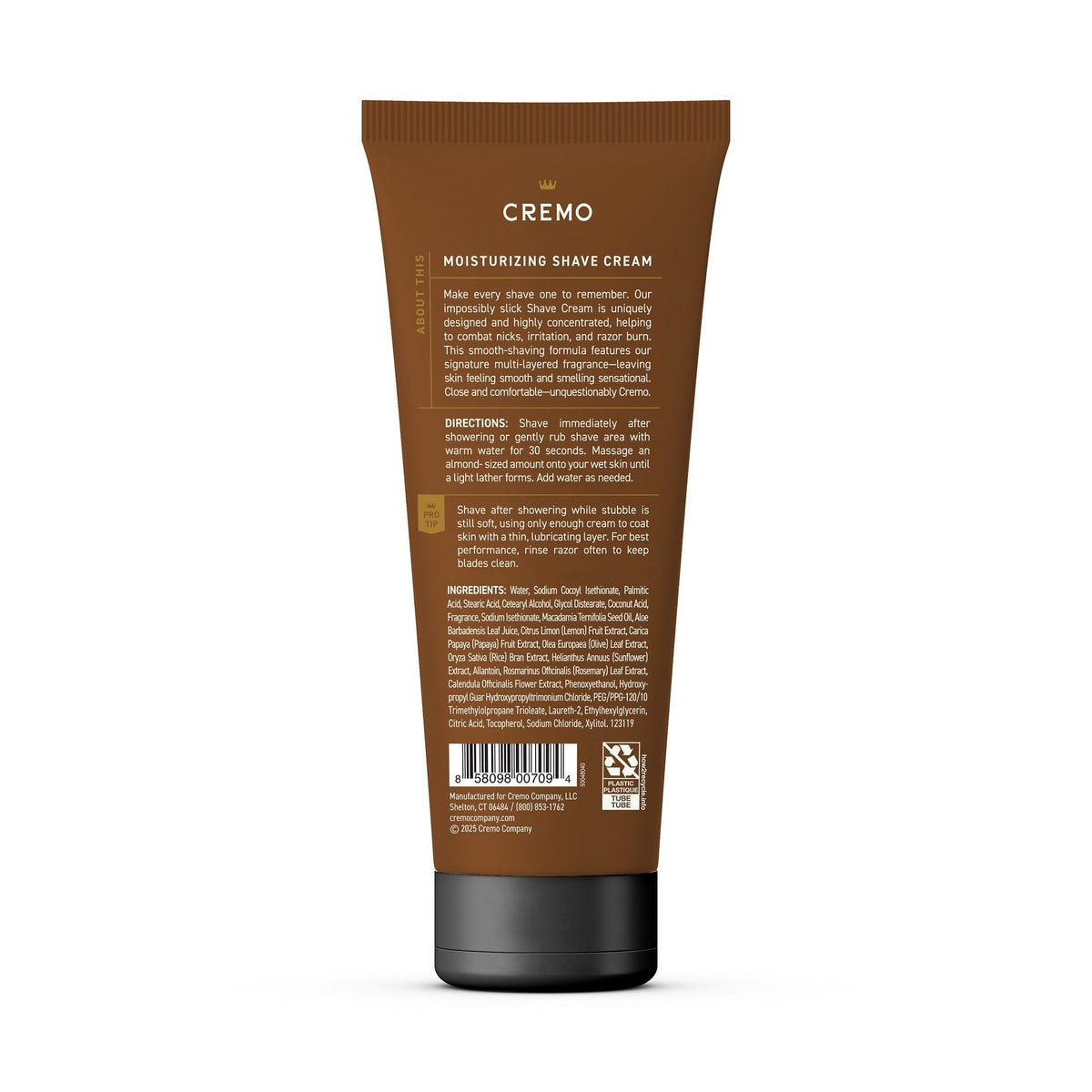 Cremo Concentrated Men's Shave Cream, Bourbon Vanilla Scent, 6 fl oz