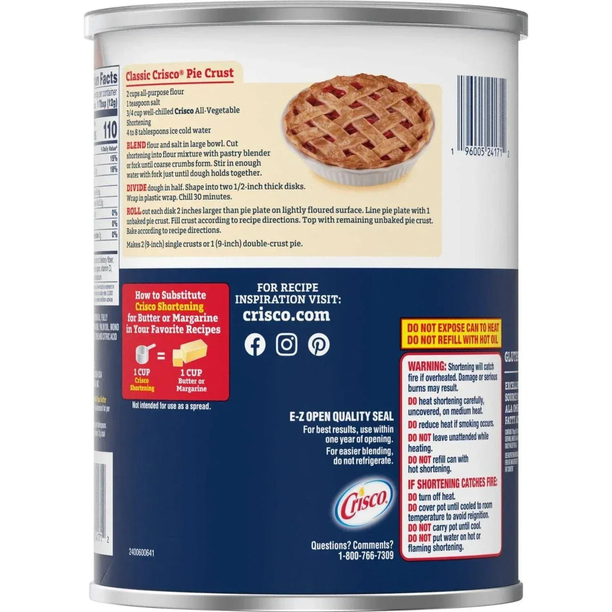 Crisco All-Vegetable Shortening, 96oz.
