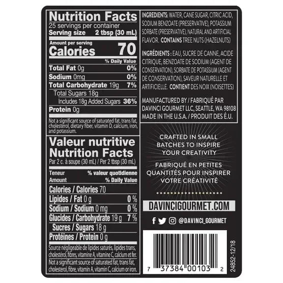 DaVinci Classic Syrup, Hazelnut, 25.4 oz