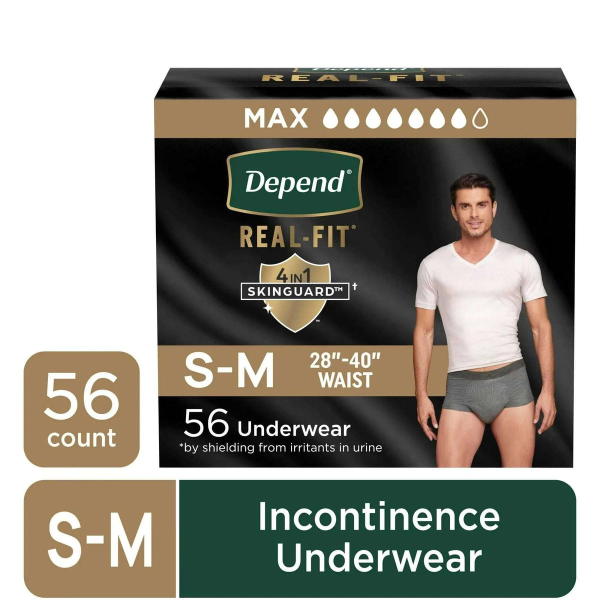 Depend Real Fit Incontinence Underwear for Men, Adult Diapers, S/M, Grey, 14 Count