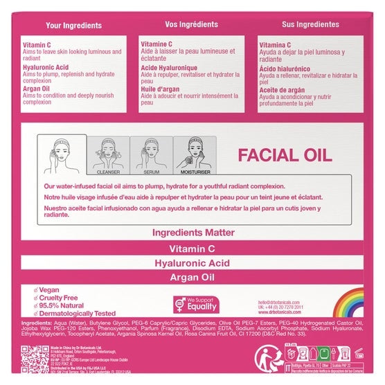 Dr. Botanicals Moroccan Rose Facial Oil with Hyaluronic Acid and Vitamin C, 1.01 fl oz, 3-pack