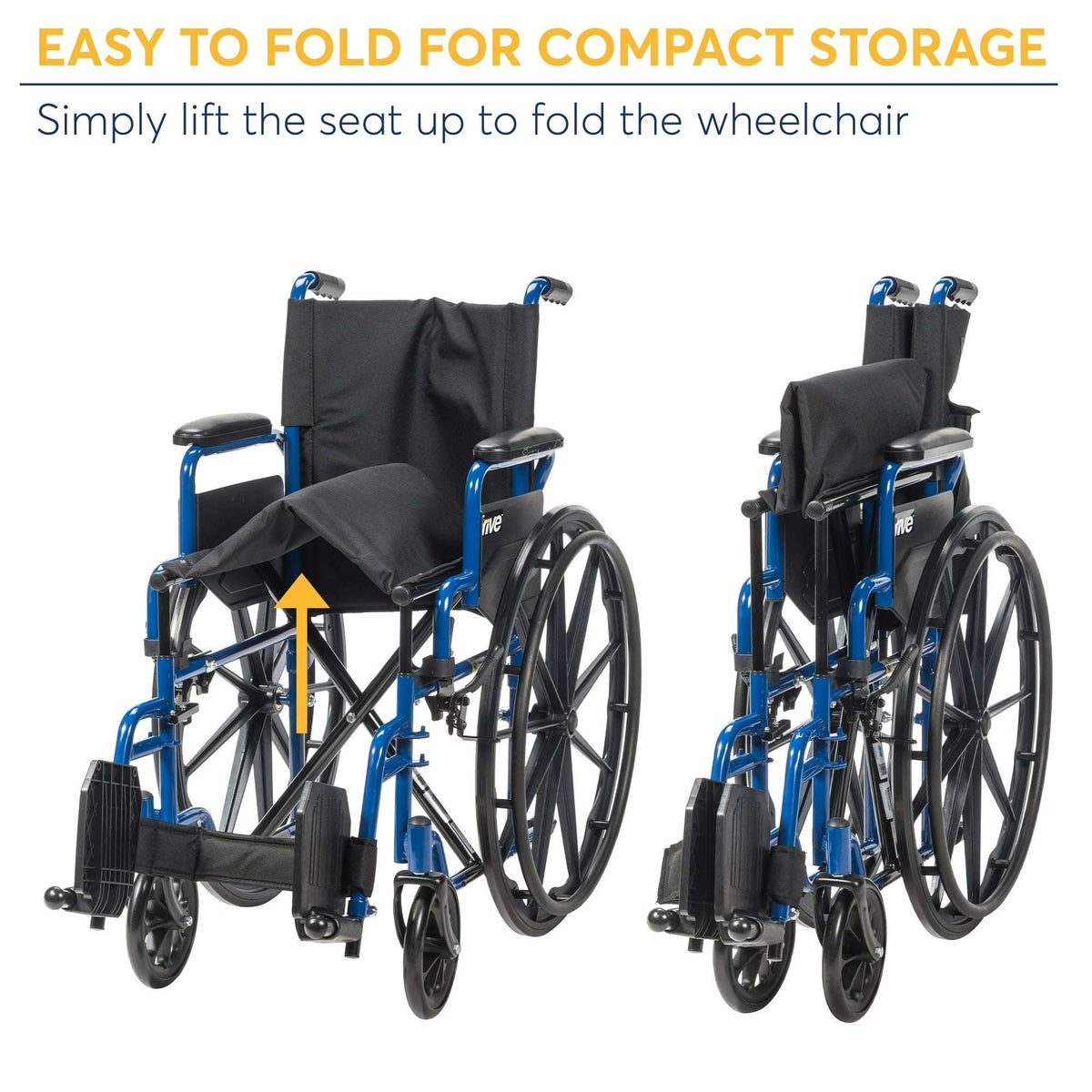 Drive Medical Blue Streak Manual Wheelchair with Flip-Back Desk Arms and Swing-Away Footrests, Steel Frame, 20 inch Seat
