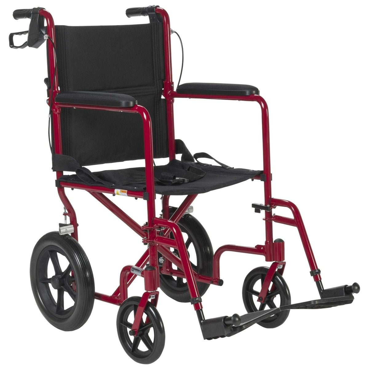Drive Medical Lightweight Expedition Transport Wheelchair with Hand Brakes, 19" Seat Red