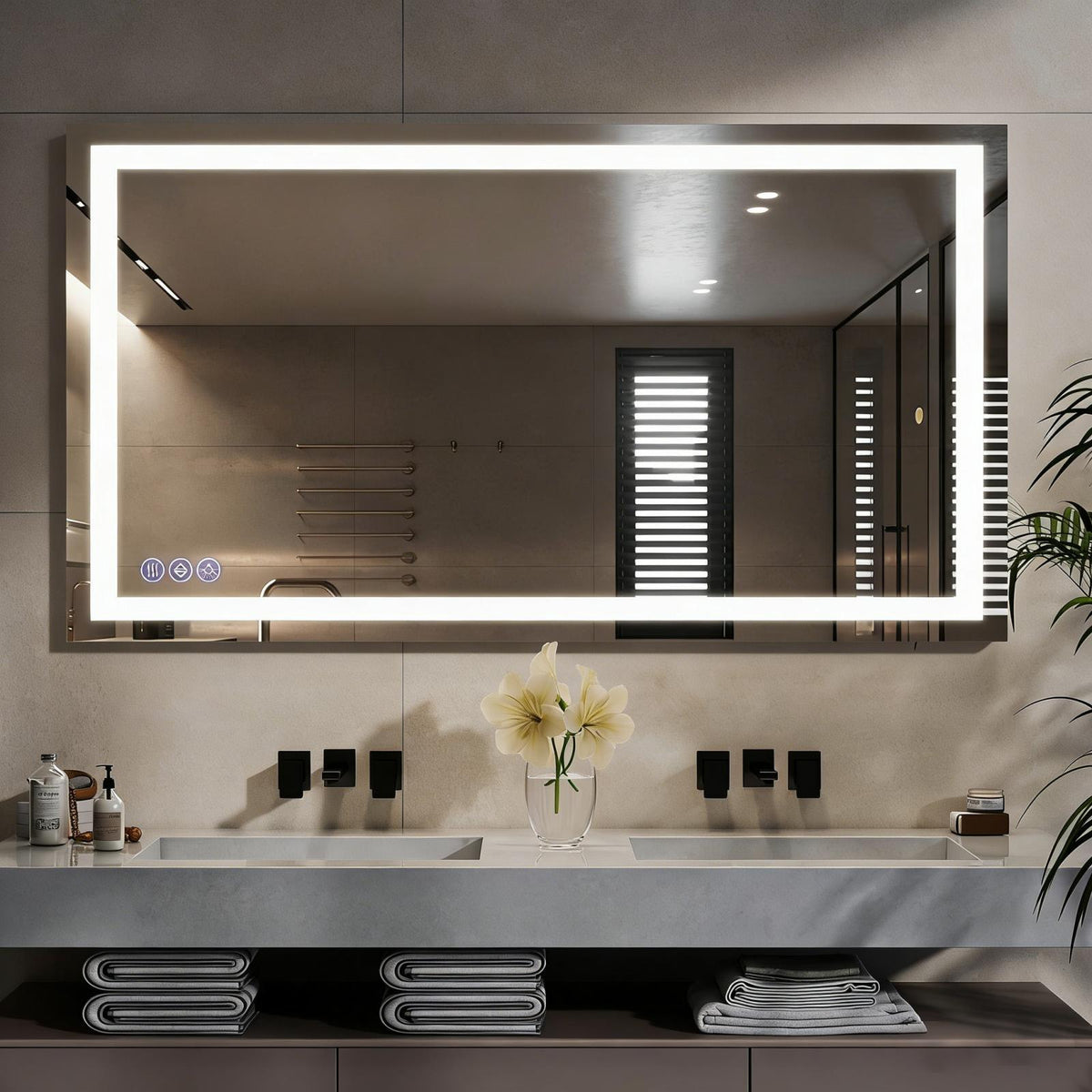Easy4Home 24"x32" LED Bathroom Mirror Wall Mounted Anti-Fog Vanity Mirror with Adjustable Lights, White