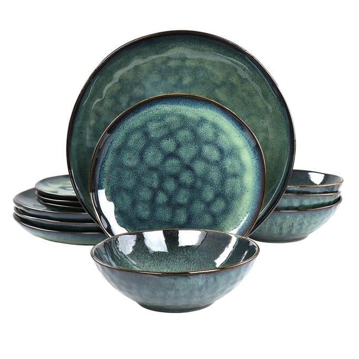 Elama Samara 12 Piece Stoneware Dinnerware Set in Blue