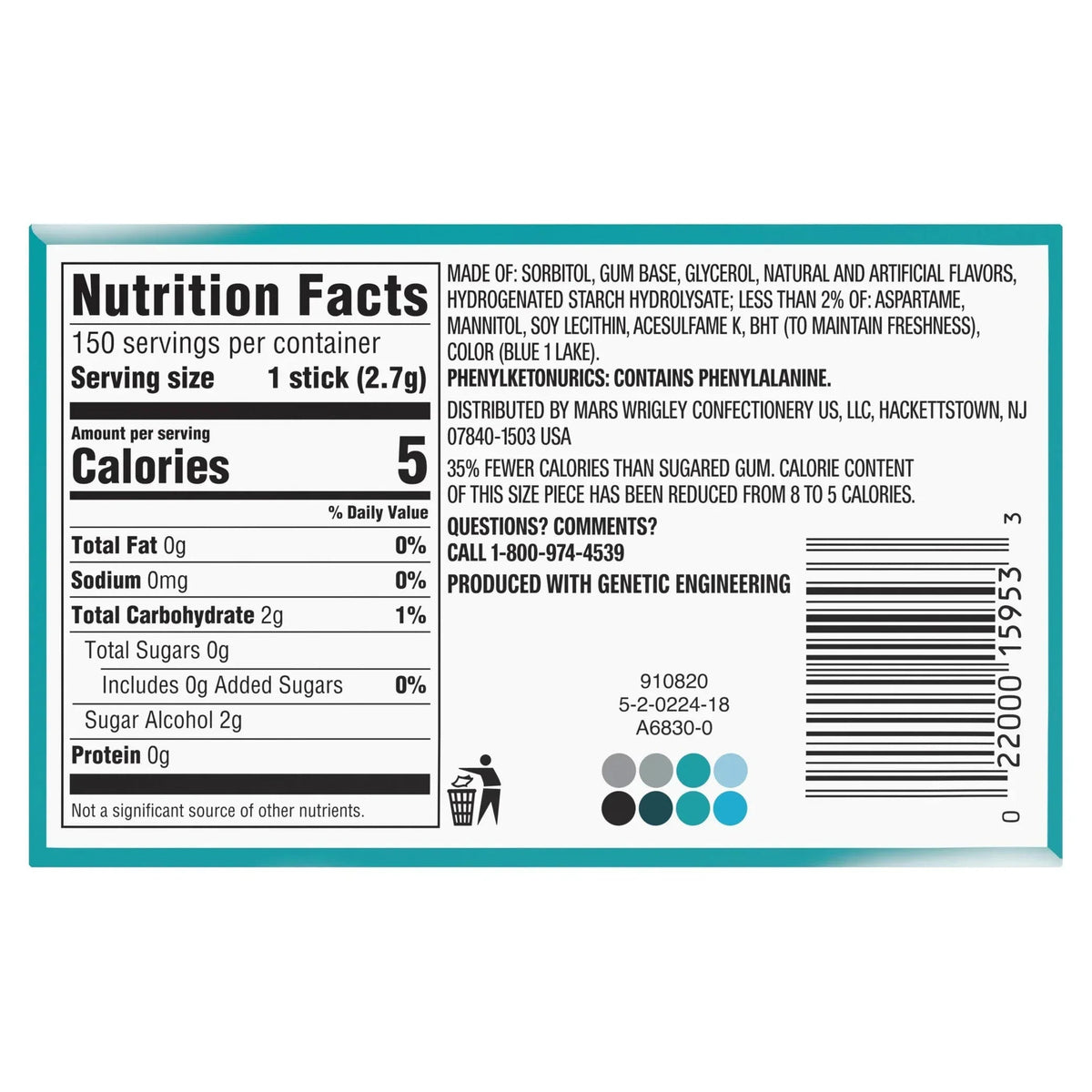 Extra Sugar Free Gum, Polar Ice Chewing Gum, 15 Sticks, 10-count