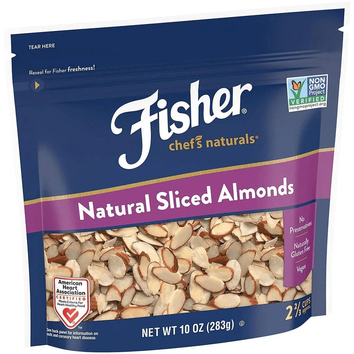 Fisher Chef's Naturals Gluten Free, No Preservatives, Non-GMO Sliced Almonds, 10 oz Bag