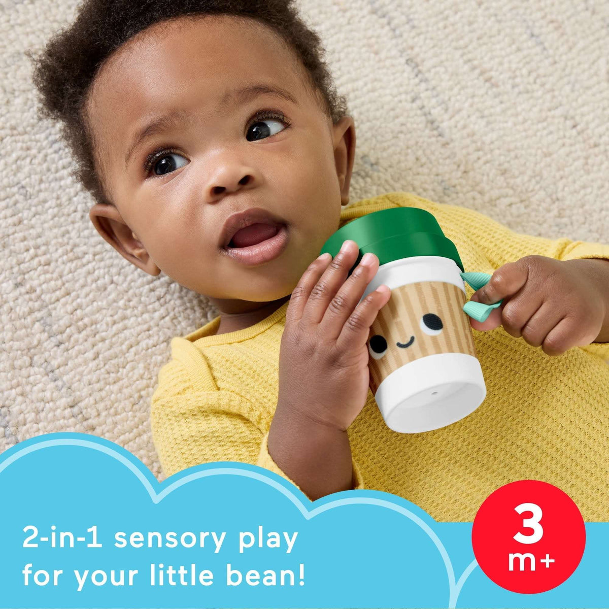 Fisher-Price Mini Me Moments Coffee Cup Teether Baby Rattle Toy for Newborn Sensory Play