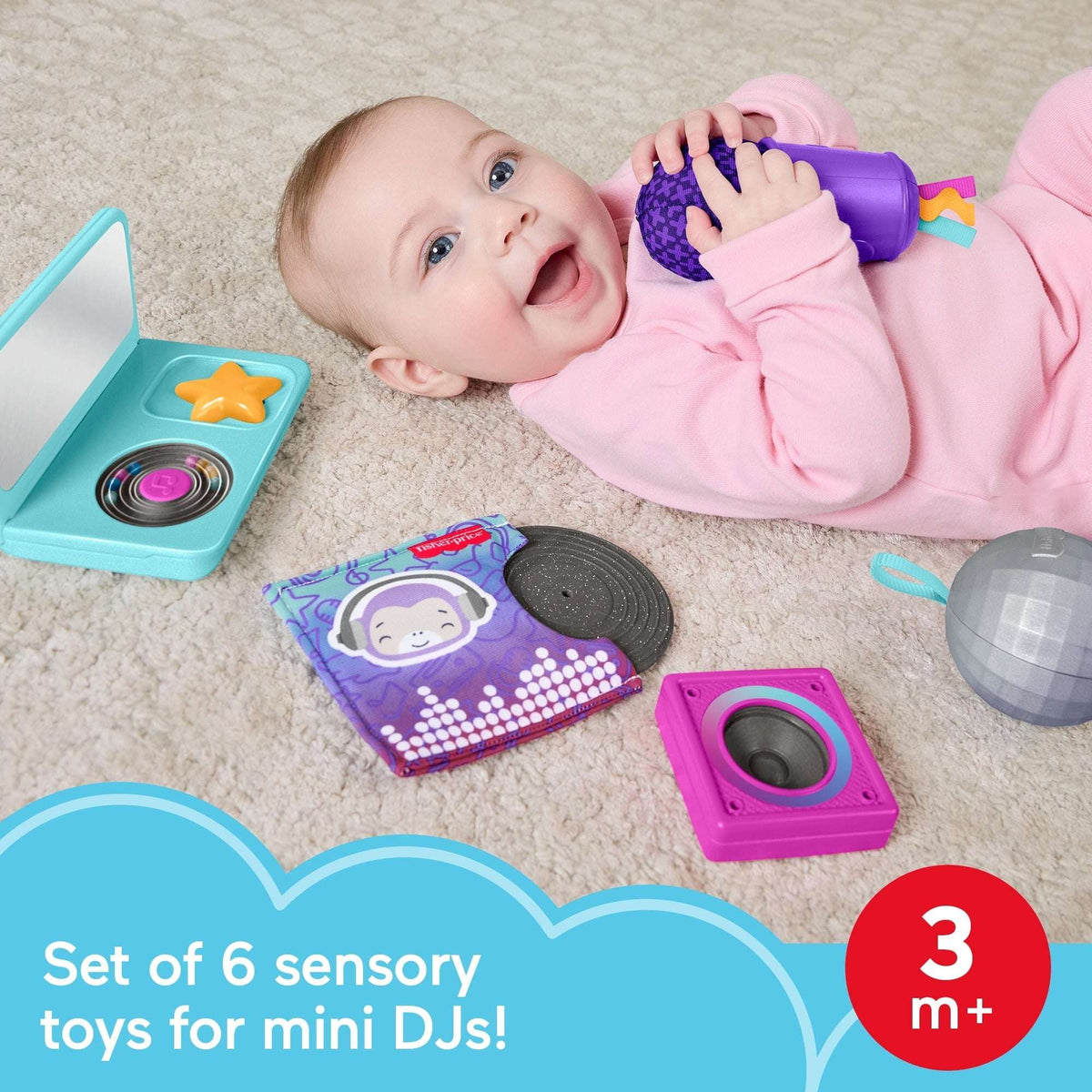 Fisher-Price Mini Me Moments DJ Gift Set, 6-Piece Sensory Baby Toys for Newborn Play