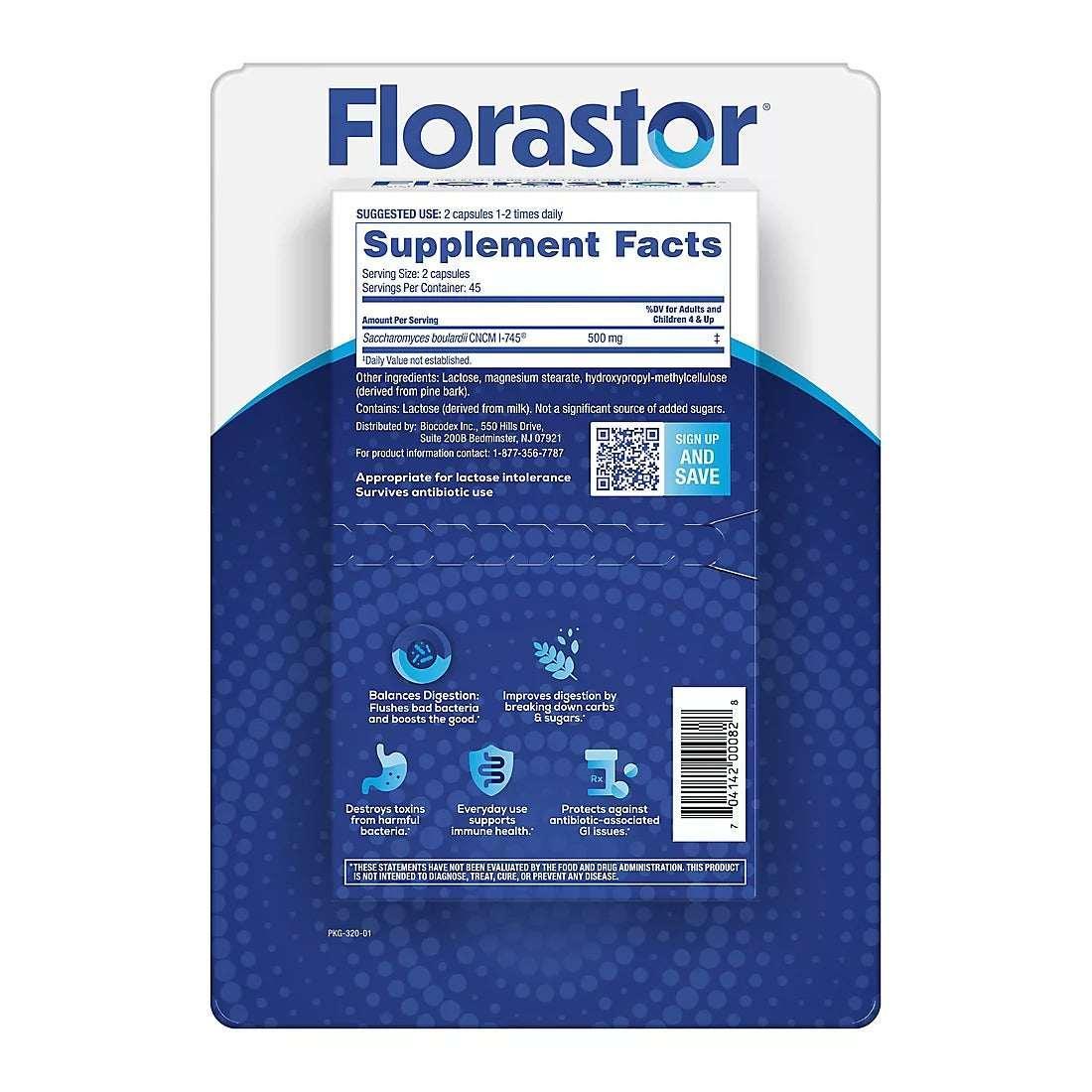 Florastor Daily Probiotic Supplement with Saccharomyces Boulardii CNCM I-745, 90 Count