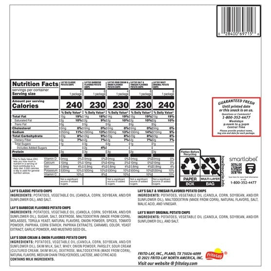 Frito Lay Potato Chips, Variety Pack, 1.5 oz, 30-count