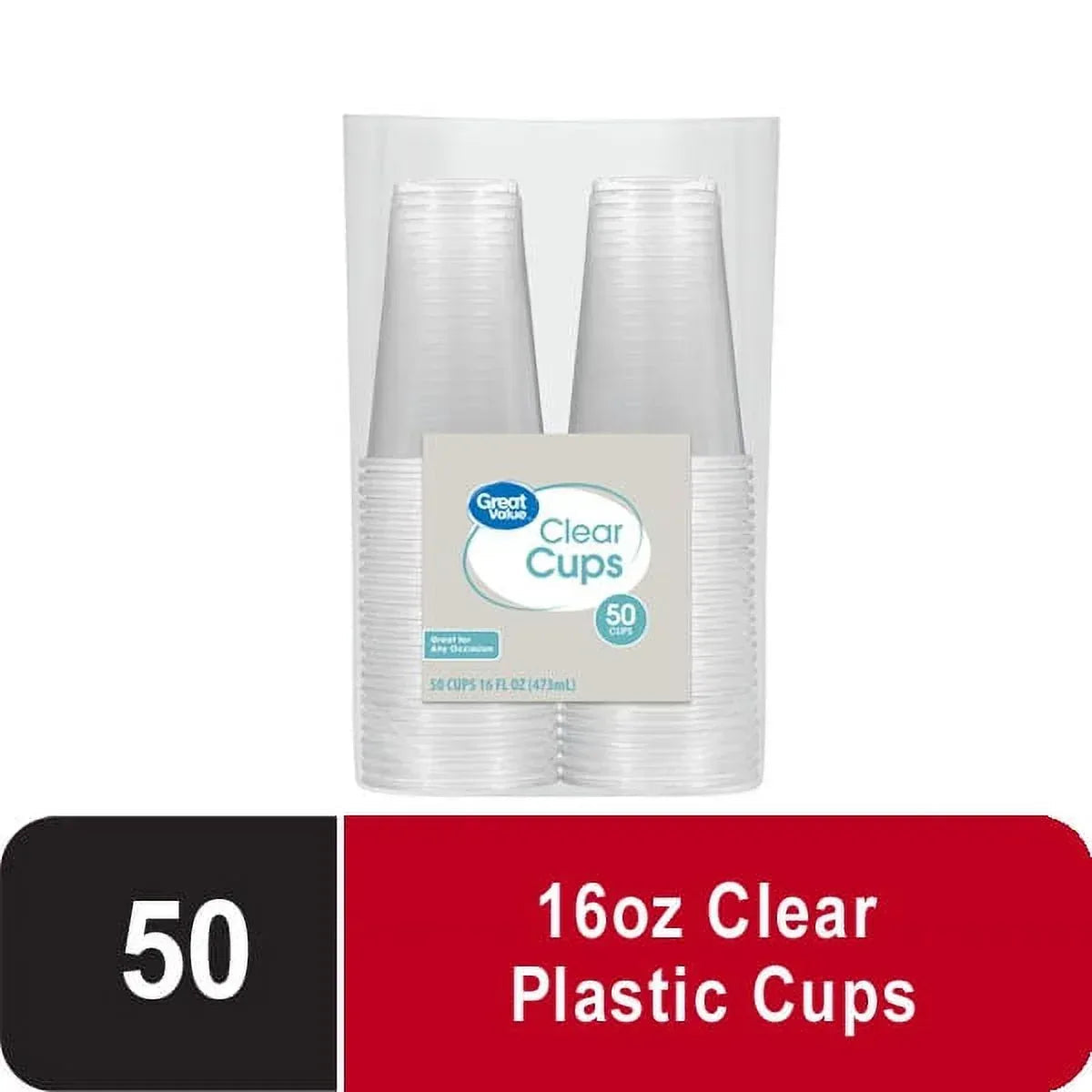 Great Value Disposable Plastic Cups, Clear, 16 oz, 25 Count