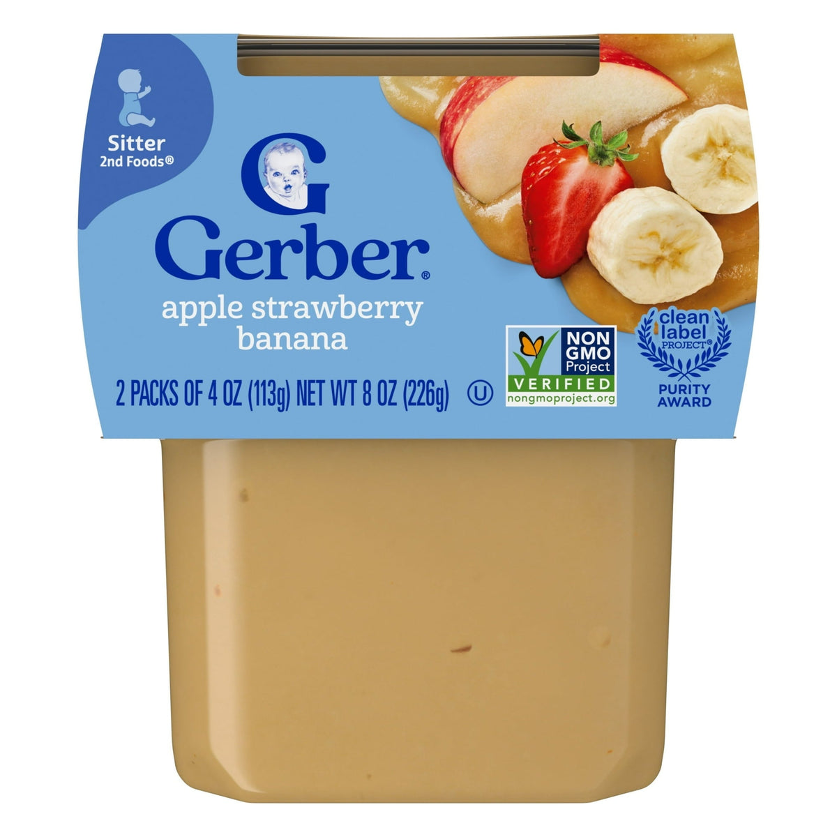 Gerber Stage 2 Baby Food, Apple Strawberry Banana Puree Tubs, Baby Puree, 2PK 8 oz