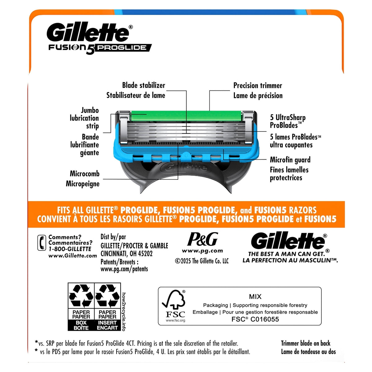 Gillette Fusion5 ProGlide Razor Blades for Men, 5-Blade Razor Refills, 9 Count