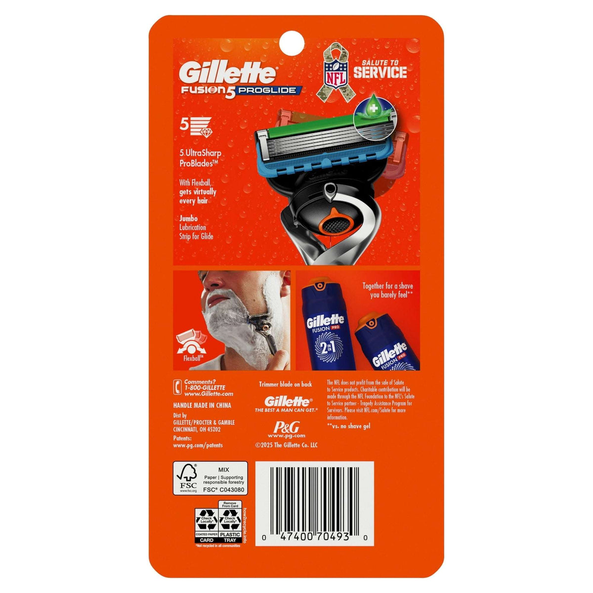 Gillette Fusion5 ProGlide Shaving Razor for Men, Salute to Service Edition, 1 Handle, 6 Blade Refills