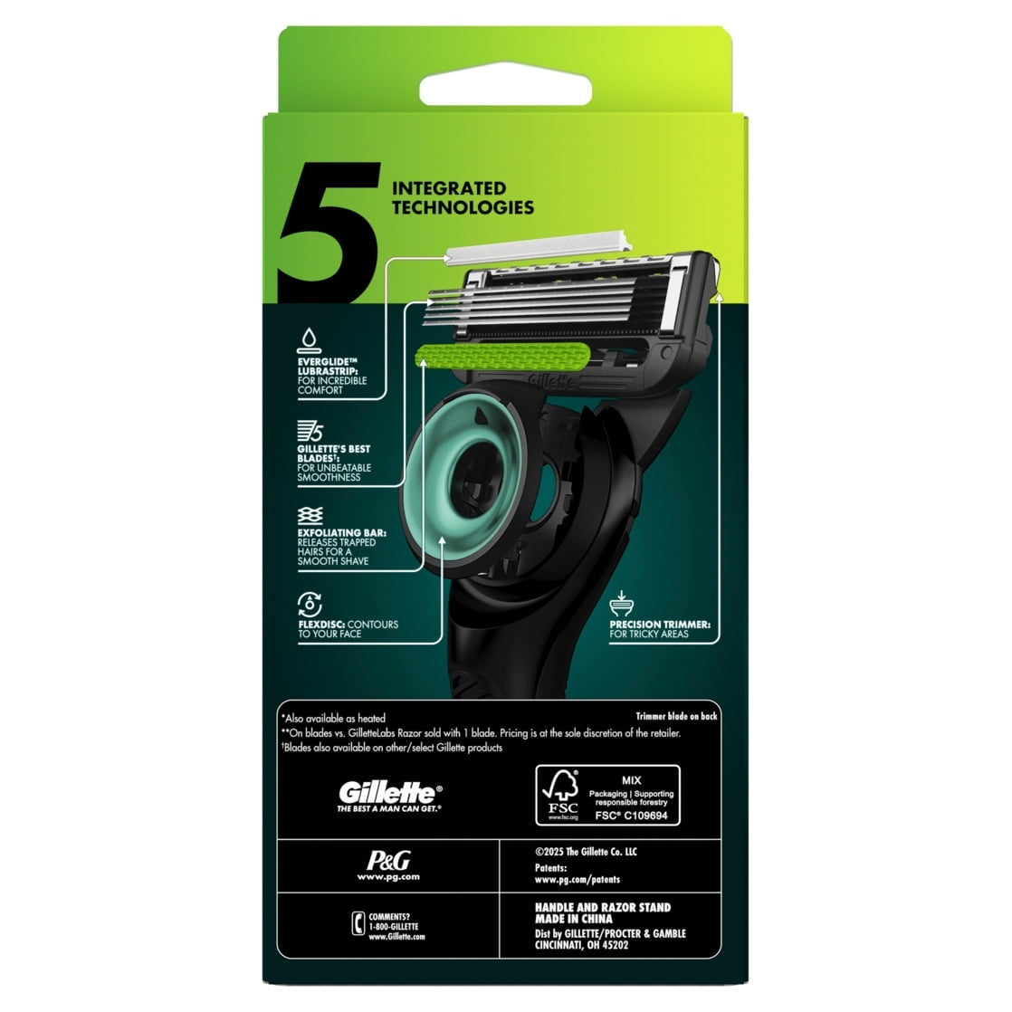 Gillette Labs Official Eagles Licensed Razor for Men, 1 Handle, 4 Blade Refills, with Magnetic Stand