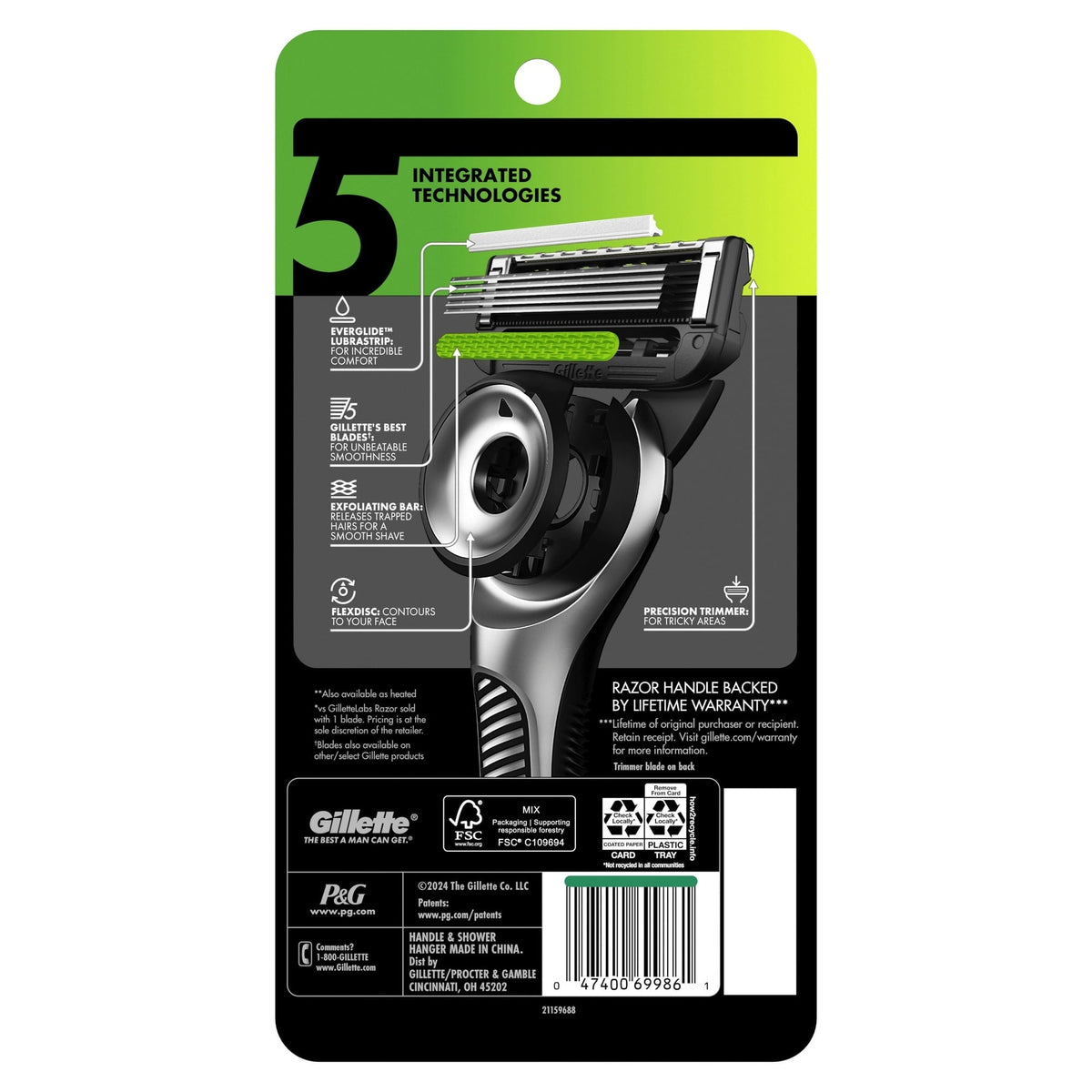Gillette Labs Razor with Exfoliating Bar, 5 Refills, 1 Hanger
