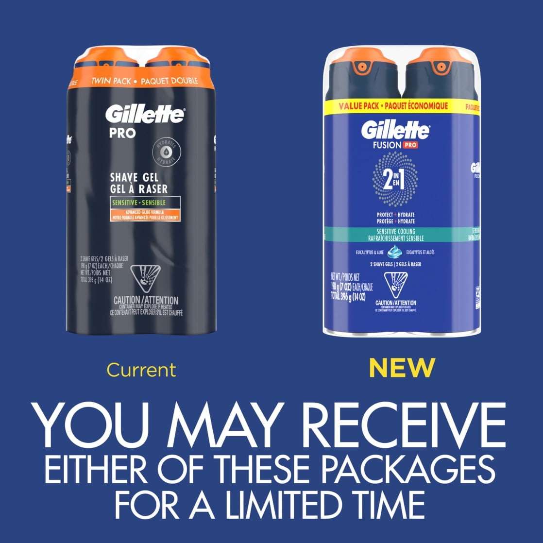 Gillette Pro Shaving Gel for Men, Fragrance Free, Twin Pack, 14 oz