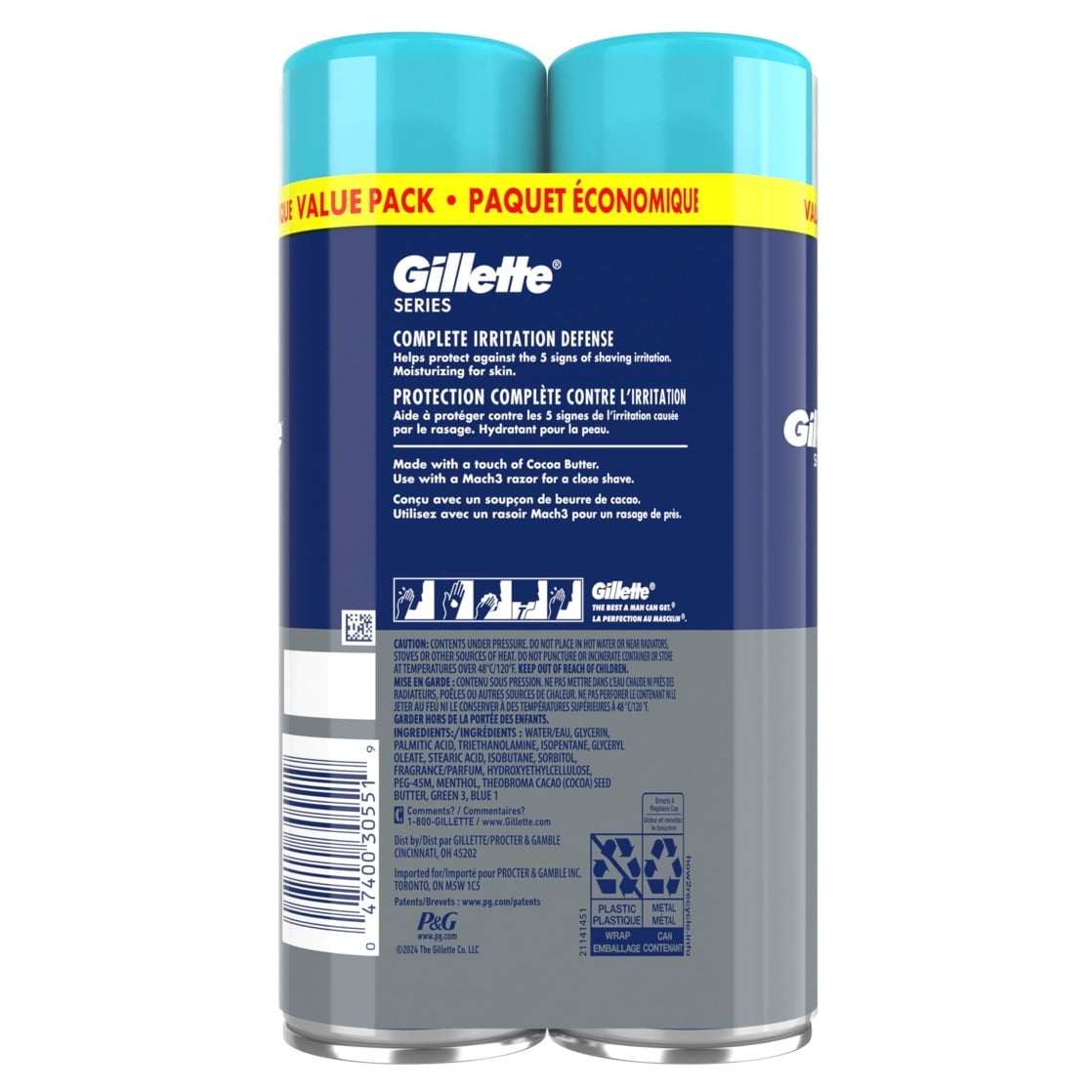 Gillette Series Moisturizing Shave Gel for Men with Cocoa Butter, Twin Pack (2-7oz Cans), 14oz