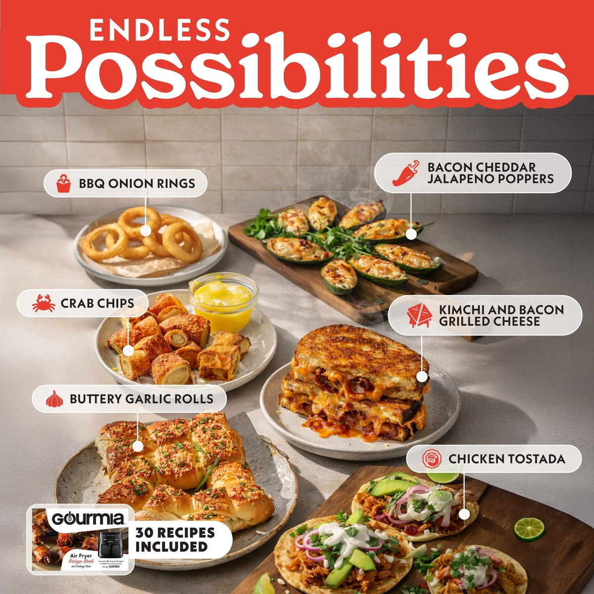 Gourmia 8 Qt Air Fryer, 8 Presets with Digital Display, FryForce 360° Technology, Easy View Window & Interior Light, Dishwasher Safe Basket, Black