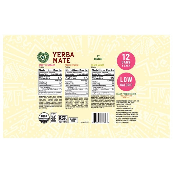 Guayaki Organic Yerba Mate Tea, Variety Pack, 15.5 fl oz, 12-count