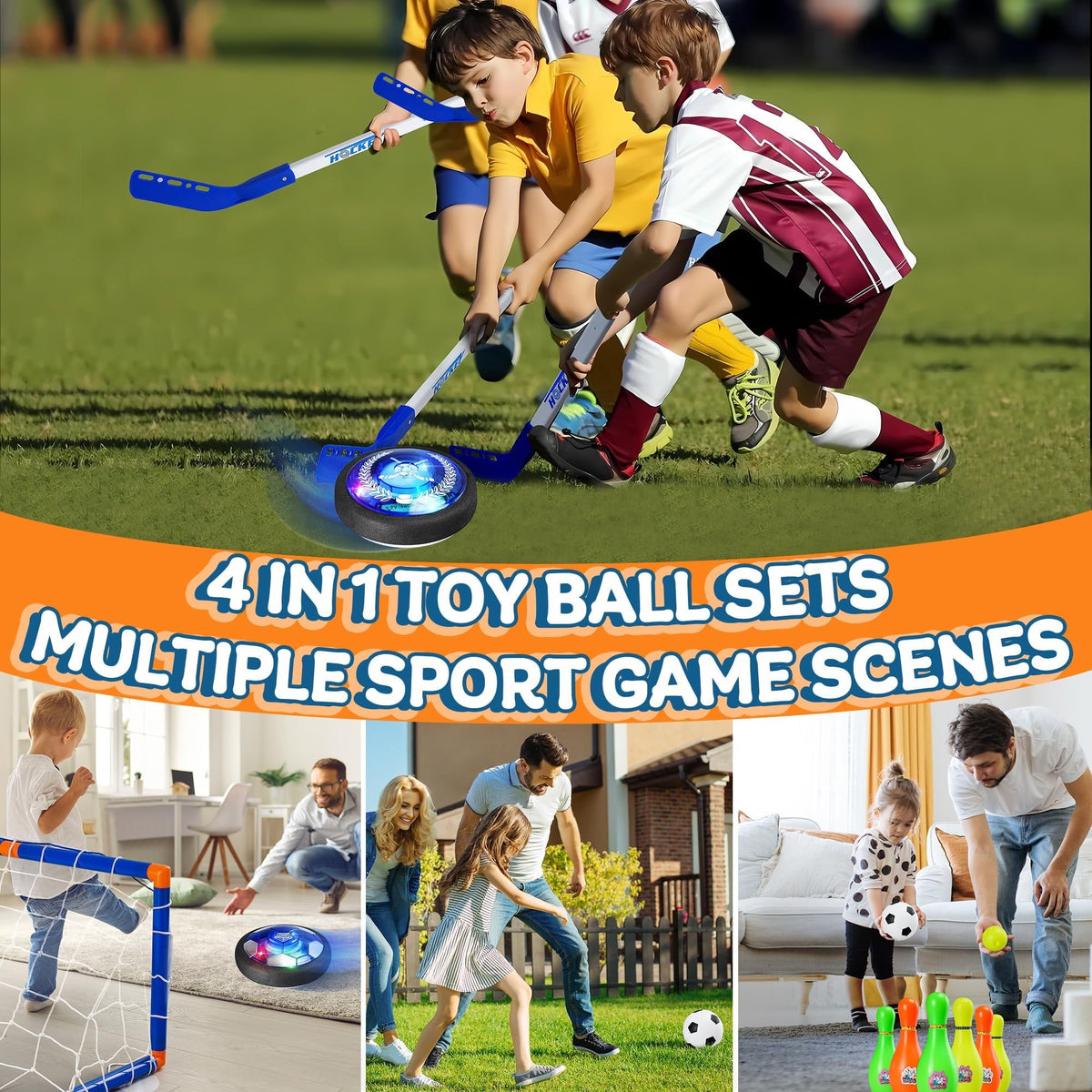4-in-1 Hover Soccer Ball Set, Rechargable Air Floating Soccer Toy with LED Lights, Indoor & Outdoor Kids Sports Toys, Christmas Birthday Gifts for Boys Girls Aged 3 4 5 6 7 8-12