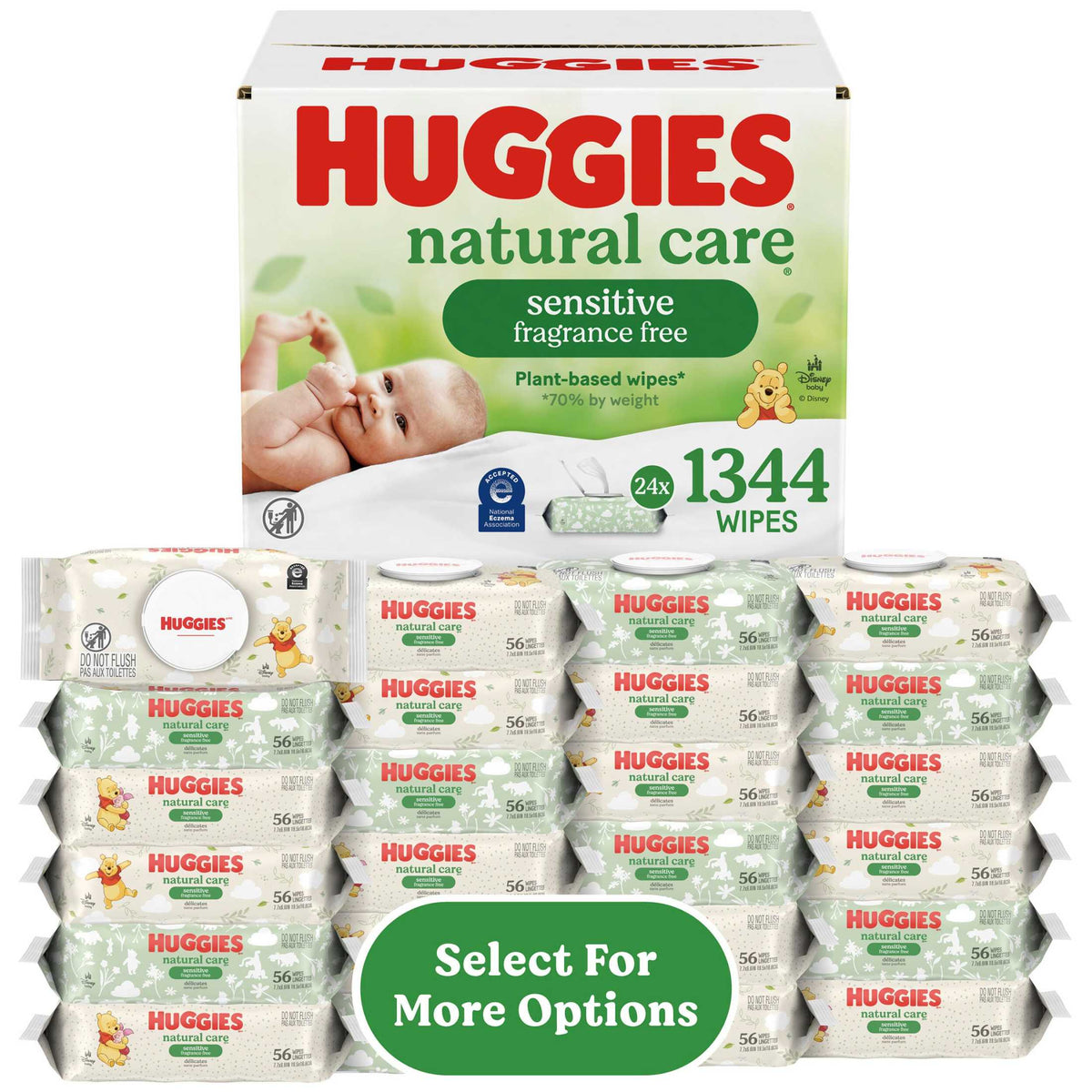 Huggies Natural Care Sensitive Baby Wipes, Unscented, 1 Flip-Top Pack, 56 Count (Select for More)