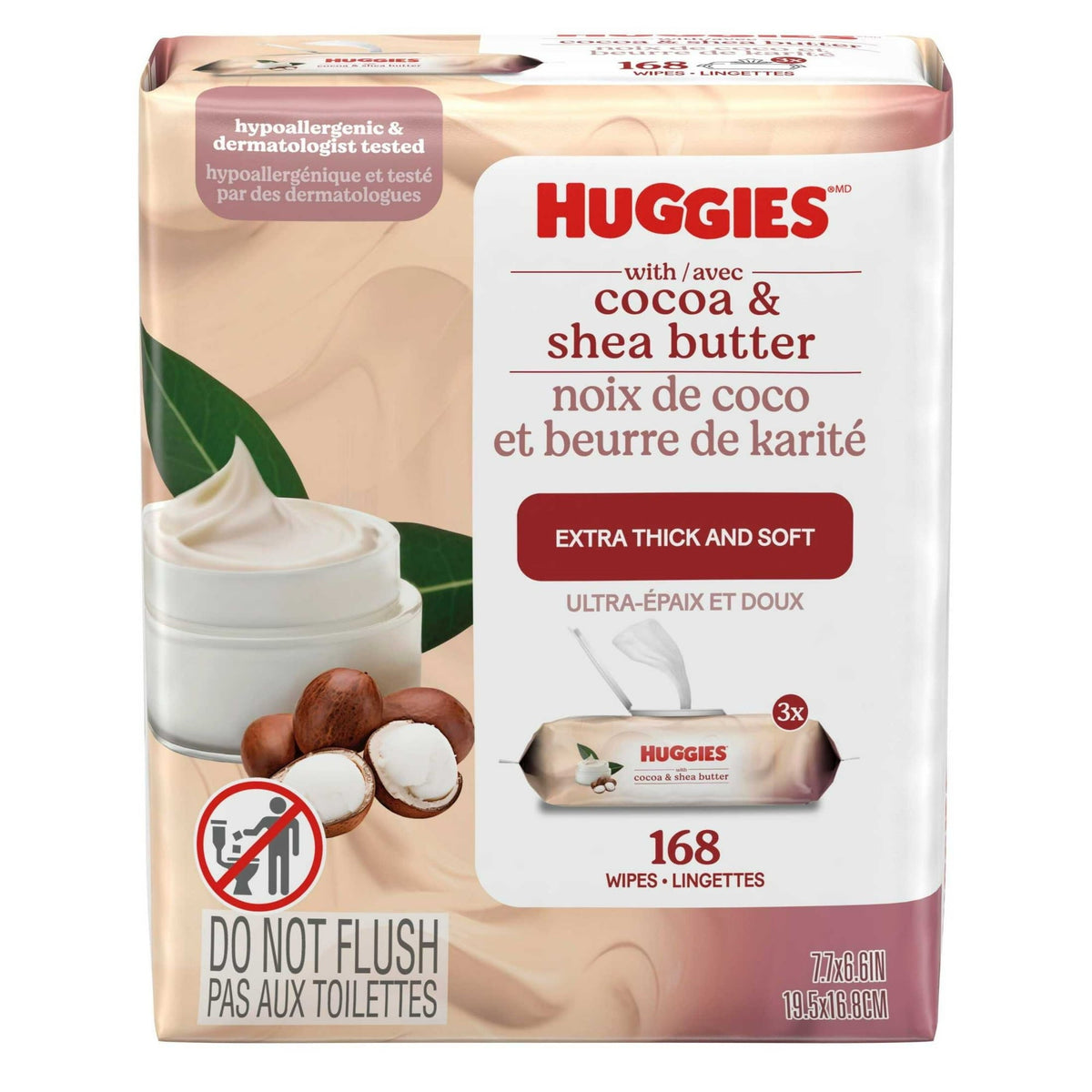Huggies Sensitive Skincare Baby Wipes with Cocoa & Shea Butter, 3 Flip-Top Packs, 168 Total Count