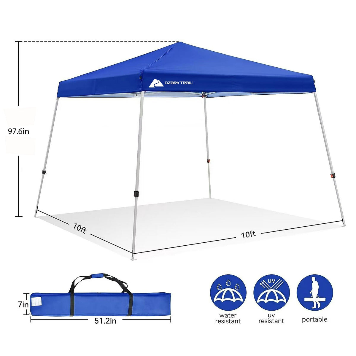 Ozark Trail 10' x 10' Instant Slant Leg Pop-up Canopy, Outdoor Shading Shelter