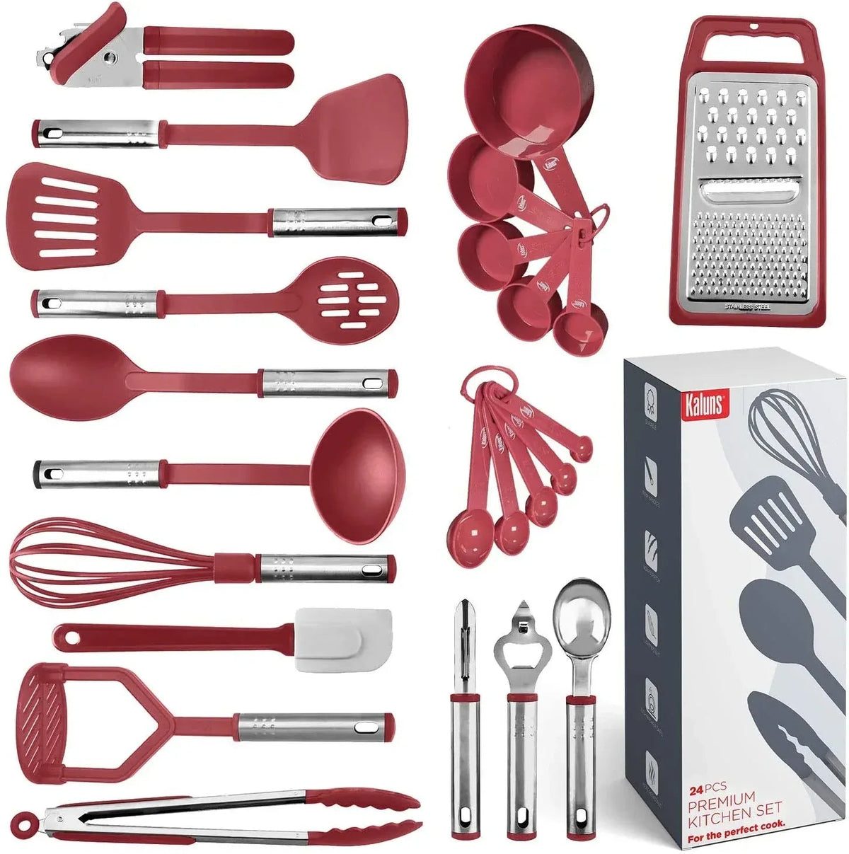 Kaluns 35 Pcs Cooking Utensils Set, Nonstick Heat Resistant Nylon & Stainless Steel Cooking Sets – Complete Kitchen Essentials & Kitchenware, Black