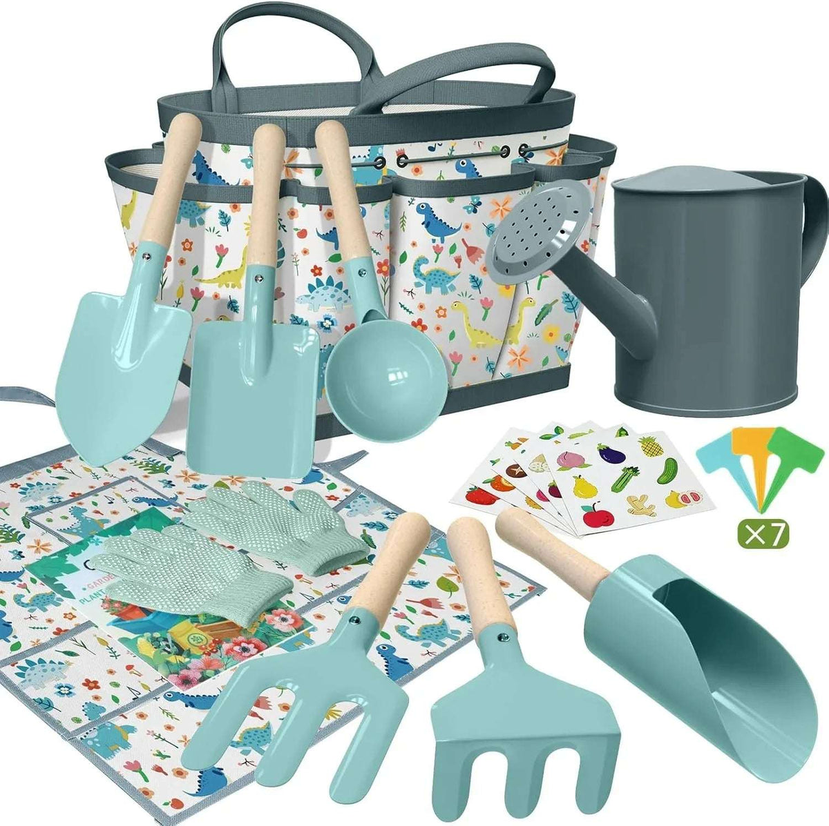 Kids Gardening Set 14Pcs Garden Tools with Tote Bag,Watering Can, Shovel, Apron, Garden Book and More Educational STEM Learning Outdoor for Toddlers Boys Girls