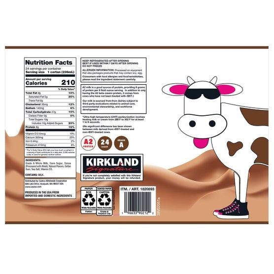 Kirkland Signature A2 Chocolate Milk, 8 fl oz, 24-count