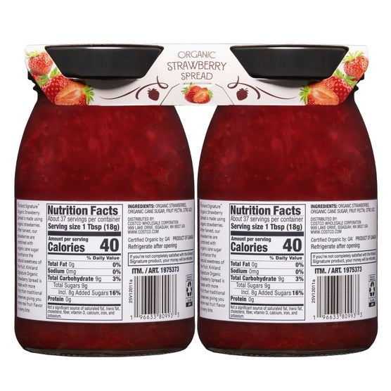 Kirkland Signature Organic Strawberry Spread, 24 oz, 2-count