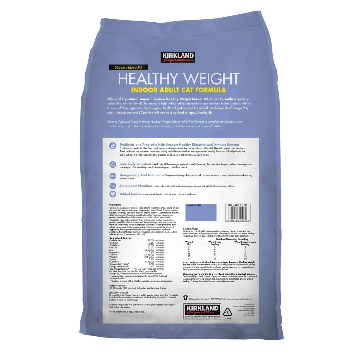 Kirkland Signature Super Premium Healthy Weight Indoor Adult Cat Formula, Cat Food, 20 lbs