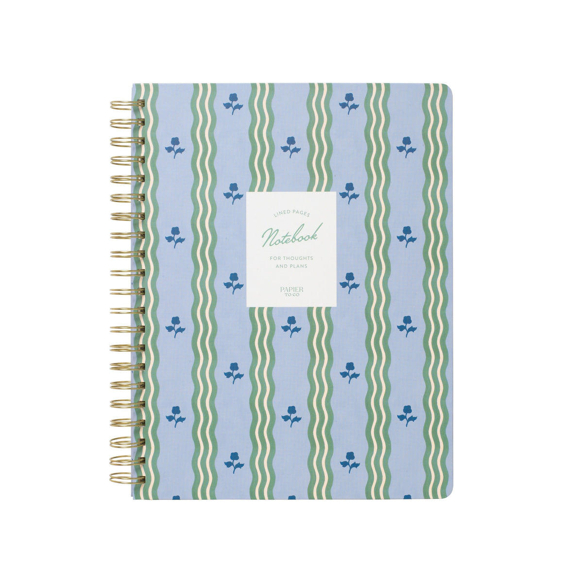 Papier To Go, College Ruled, Lined Notebook, Spiral, Hardcover, B5 Size - 7.1x 10", Stripe and Floral Print - Ric Rac, Blue