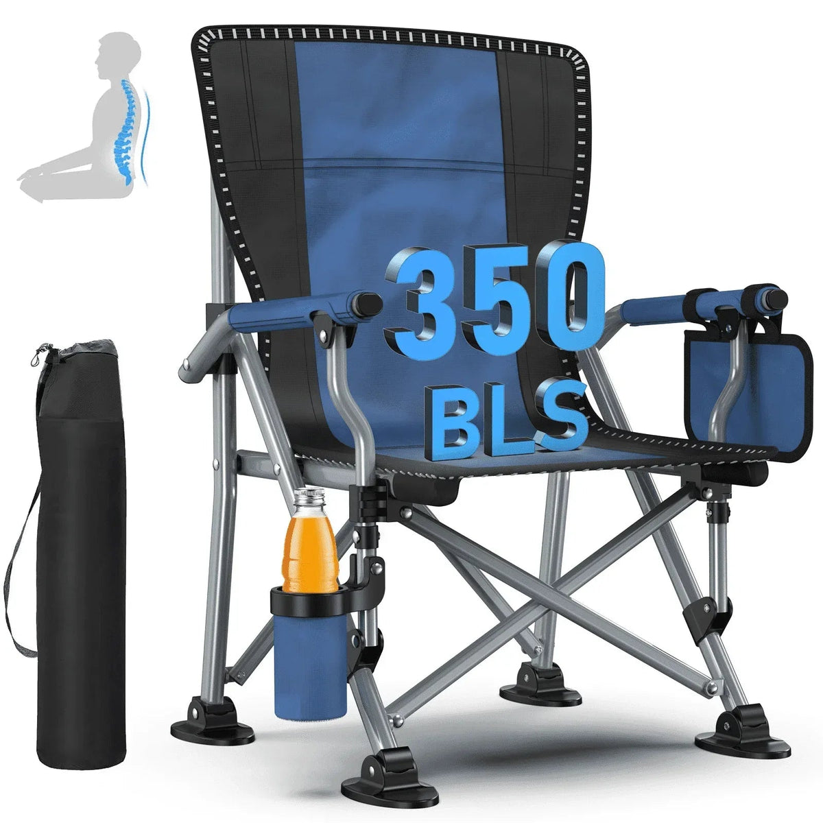 LNOW Folding Camping Chair with Cup Holder & Side Pocket Lightweight Portable Chairs for Beach, Sports, Fishing, Black