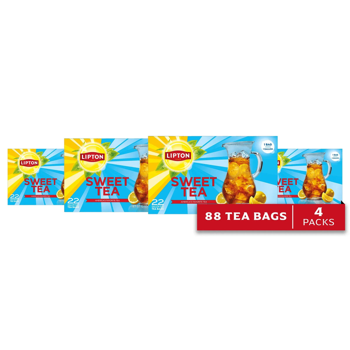 Lipton Iced Southern Sweet Tea, Gallon Size Tea Bags, Black Tea, 22 Count