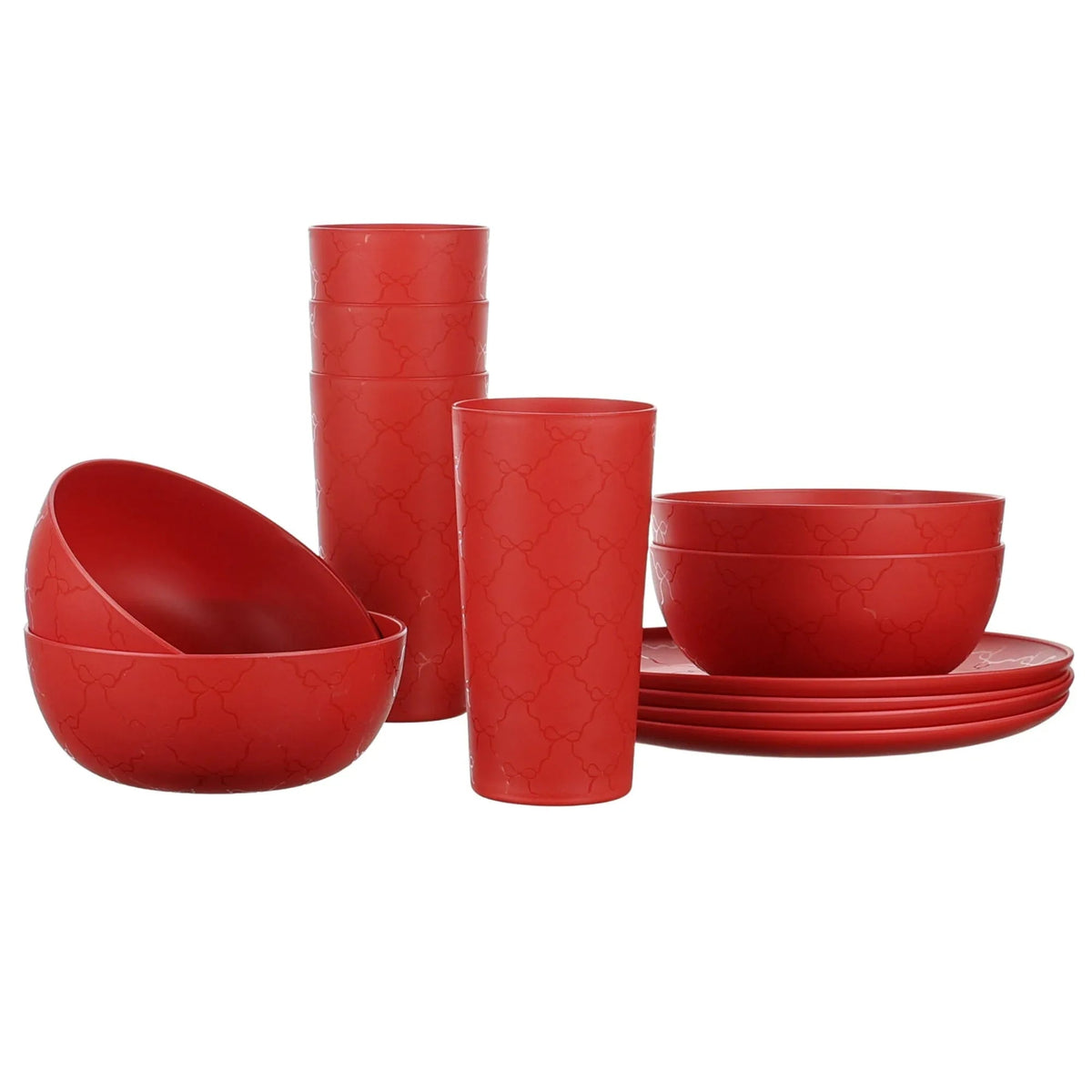 Mainstays 12-Piece Plastic Etched Holly Dinnerware Set, Green