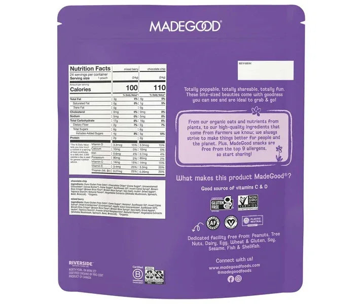 MadeGood Mixed Berry & Chocolate Chip Granola Minis, 24 pack