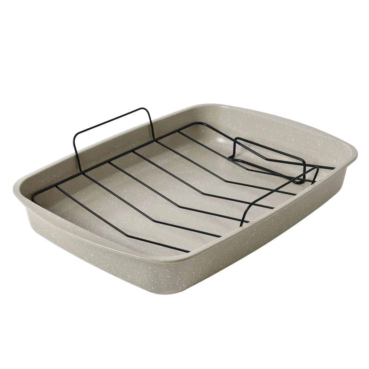 Mainstays Rectangle 18.9" Non-Stick Carbon Steel Grey With Speckle Roaster Pan & Wire Rack Gauge on 0.5 mm Thickness